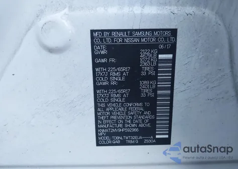 2017 Nissan Rogue Sv из США, поврежденный, VIN KNMAT2MV9HP592966